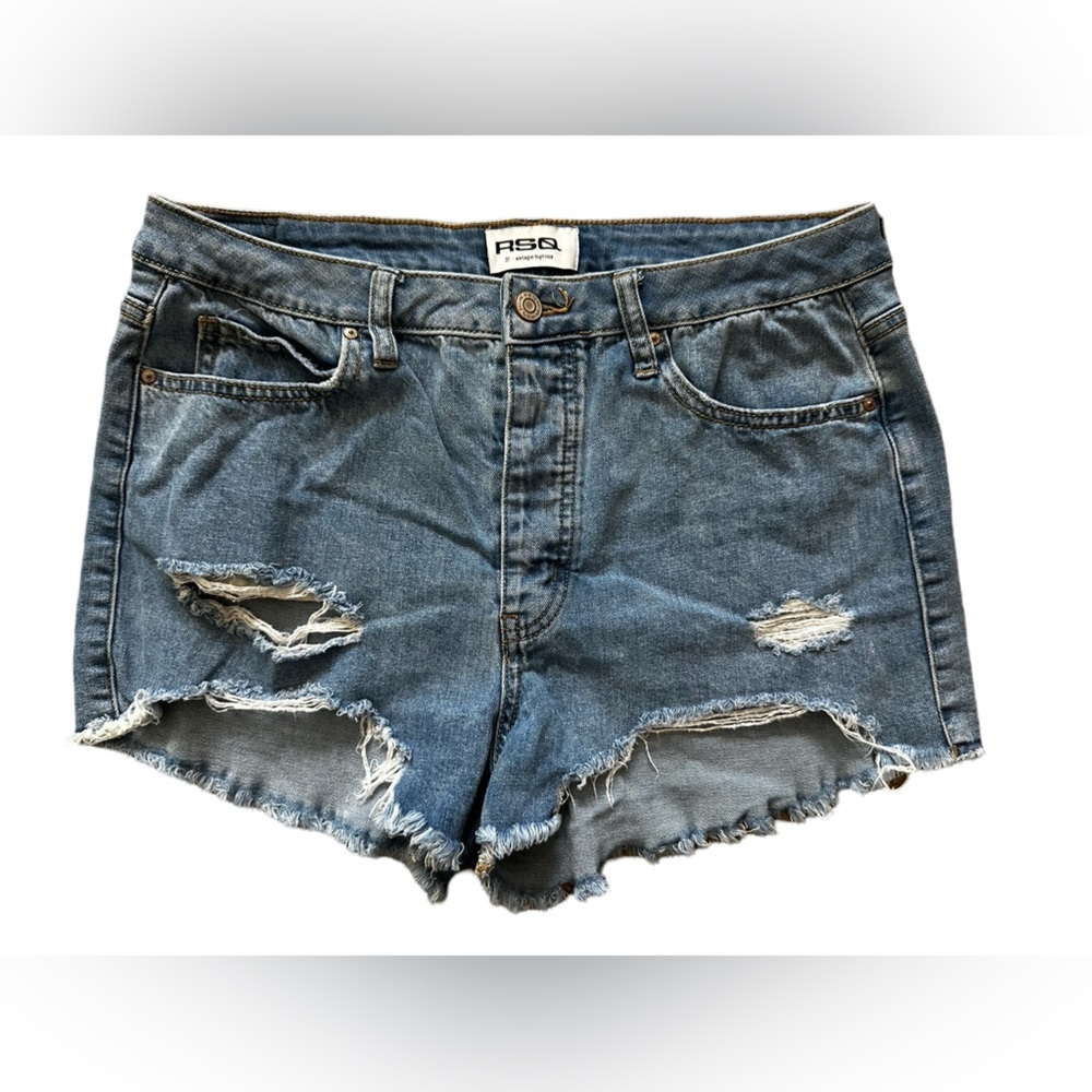 RSQ Vintage High Rise Distressed Denim Jean Short Blue Women’s Size 31.